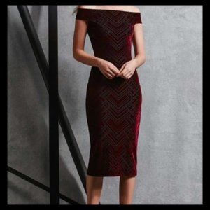 Dress the Population Red Velvet Midi Dress Size S